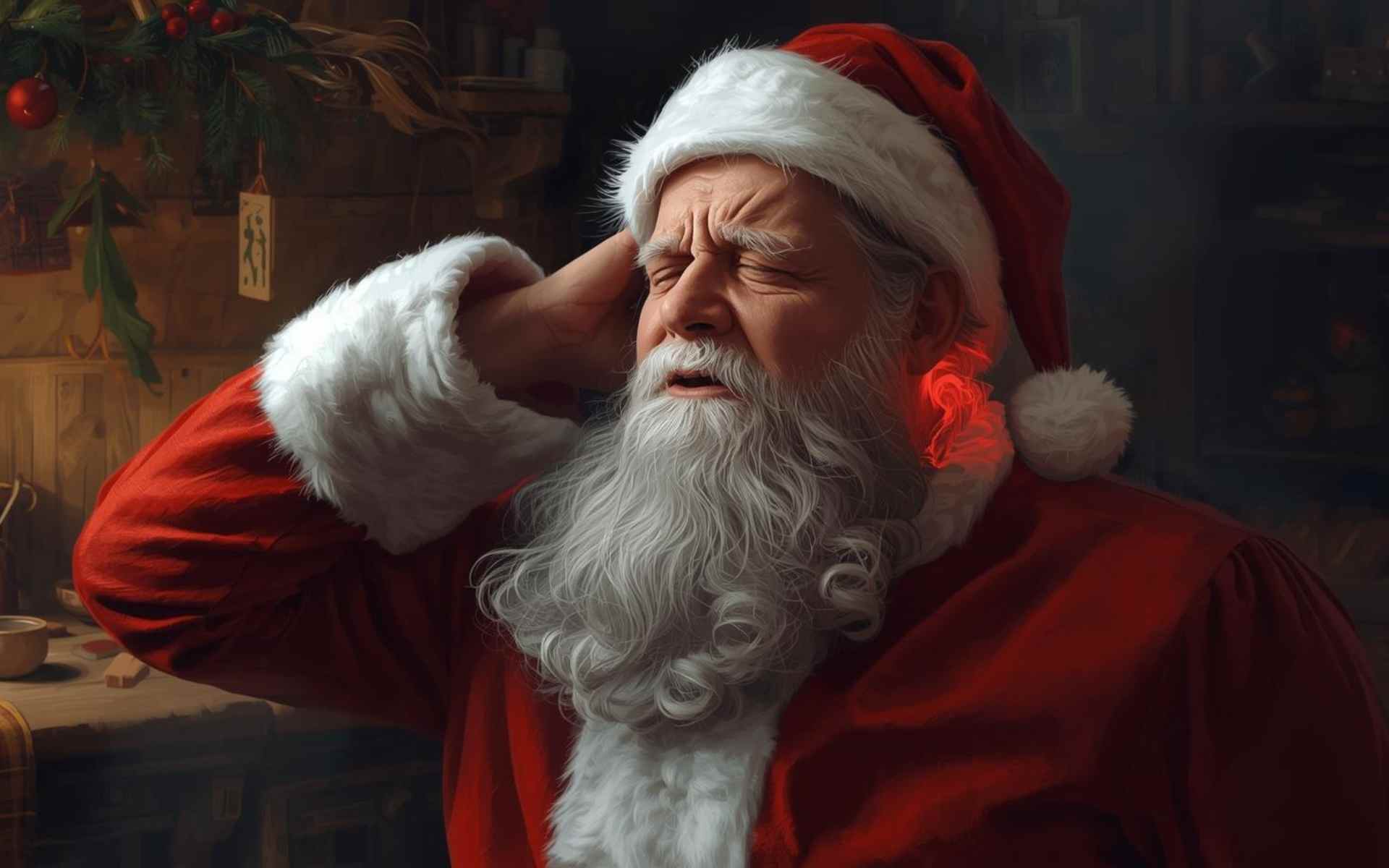 Babbo natale con stress cervicale natalizio