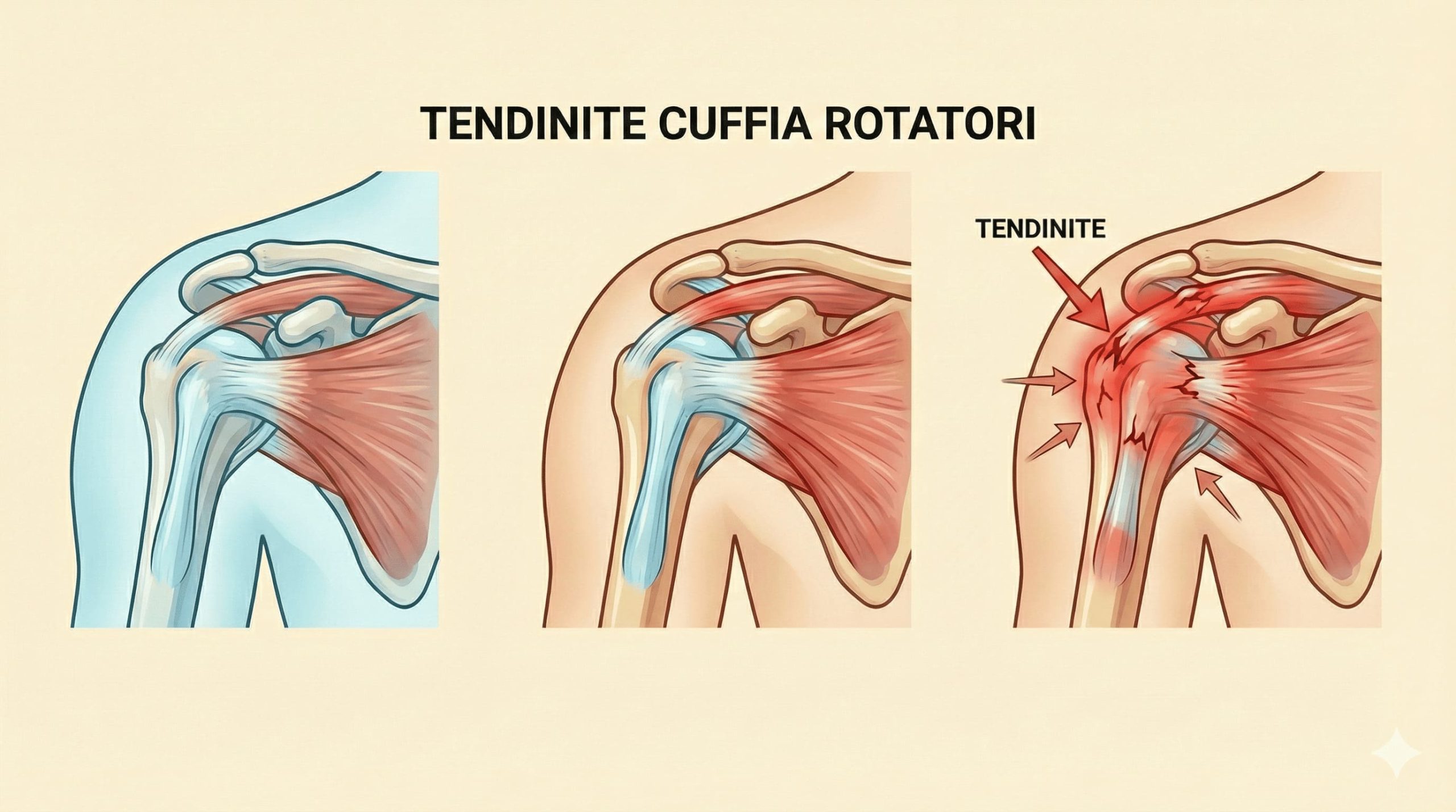 Anatomia cuffia rotatori spalla con i 4 muscoli sovraspinato sottospinato piccolo rotondo sottoscapolare